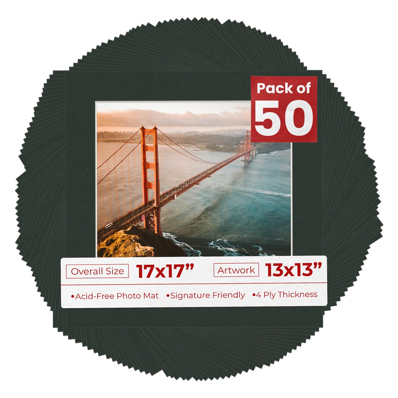 Textured Black Mat Board for 17x17 Frames - Fits 13x13 Photos